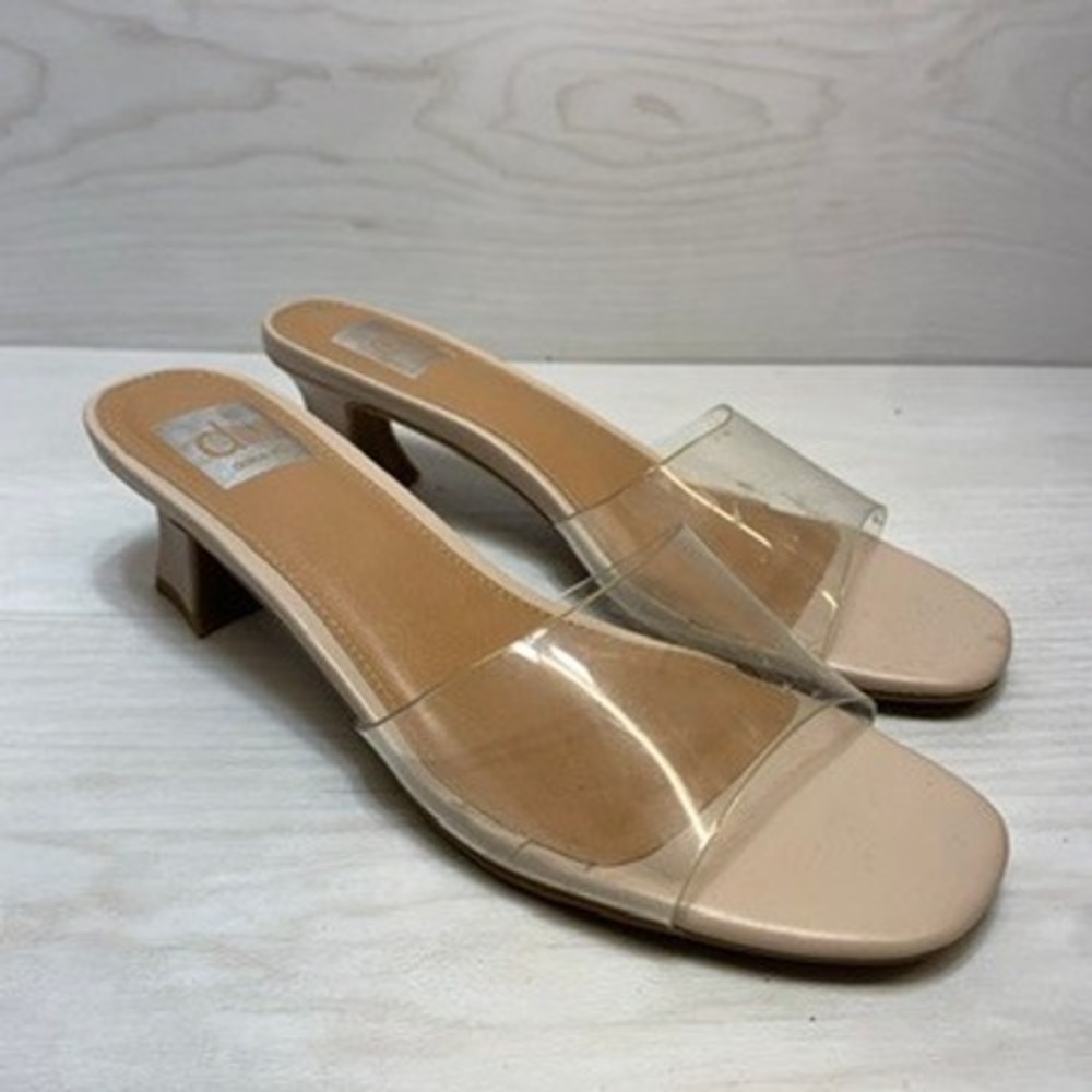 DV Dolce Vita Womens 7 Sandals Brenda Clear Strap Nude Block Heel Mules